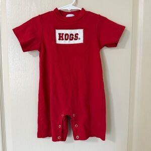 Red Hogs Smocked Romper